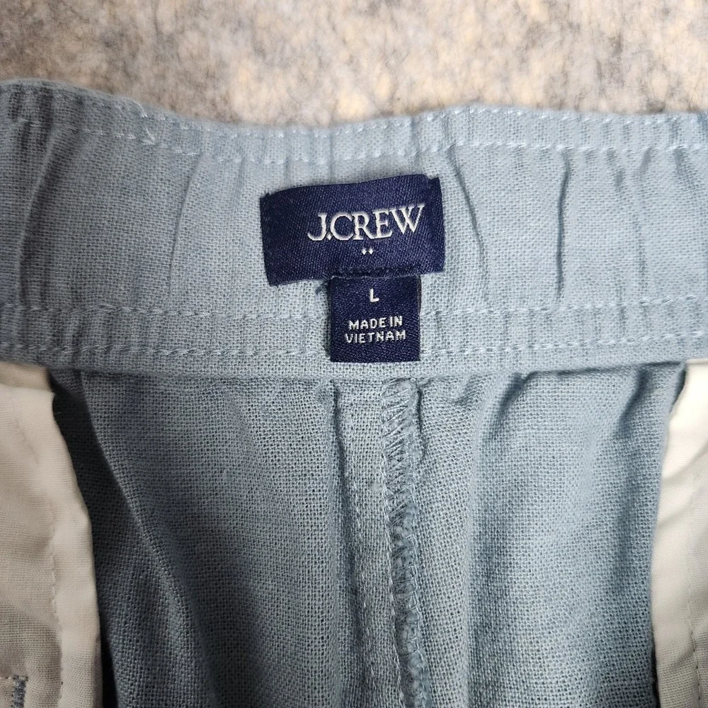 J Crew Linen Blend Drawstring Pants Men L 34x30 Sky Blue Elastic Waist Vacation